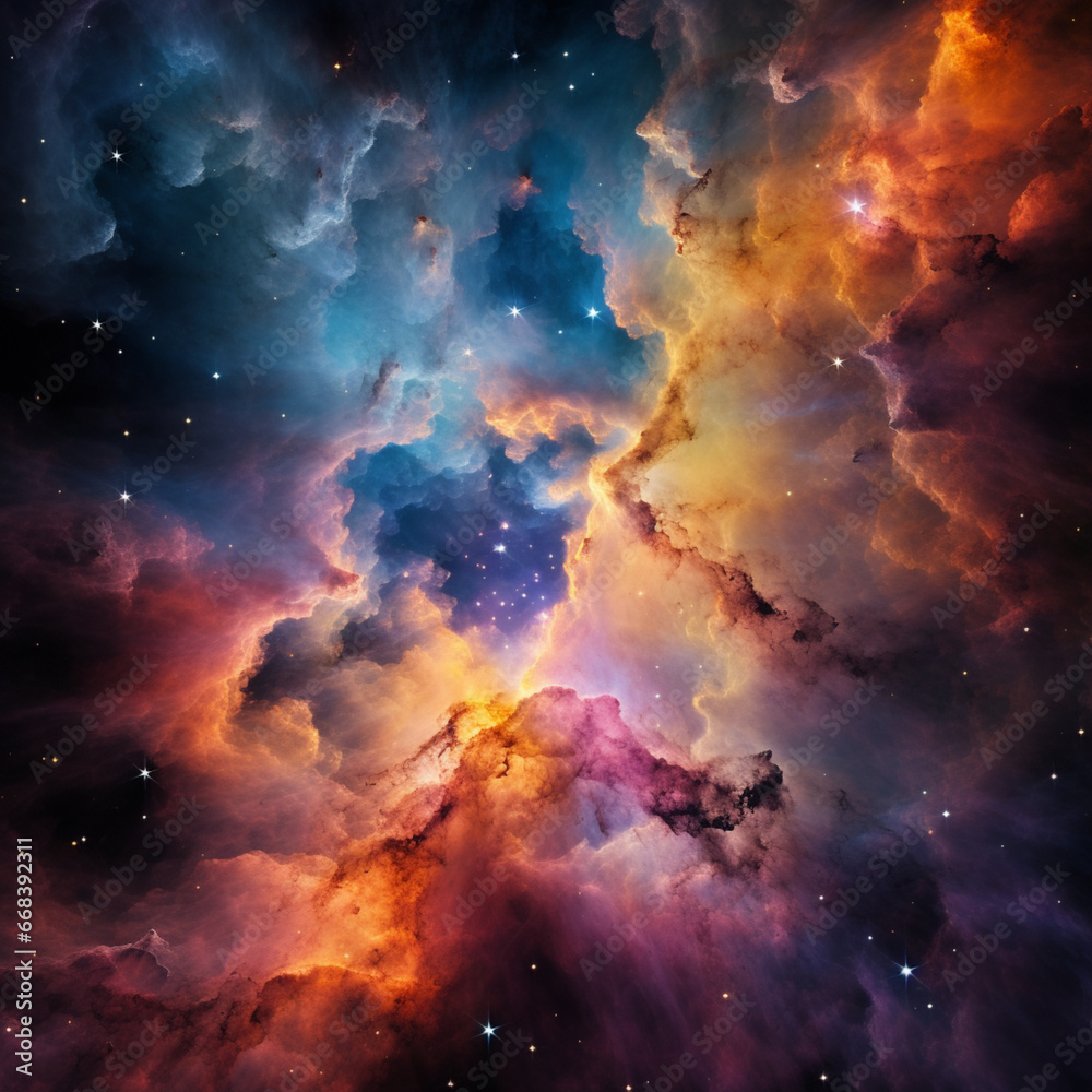 Fondo con paisaje espacial con nebulosas de colores y estrellas