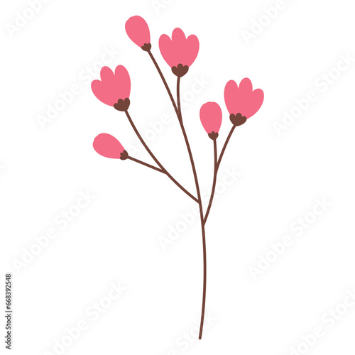 Abstract image of spring flowering twig in trendy shades. Springtime. Vector isolated design element