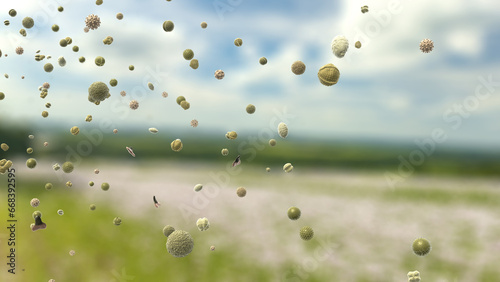 Quadro em tela Pollen grains, which can trigger allergies, are transported through the air in a
