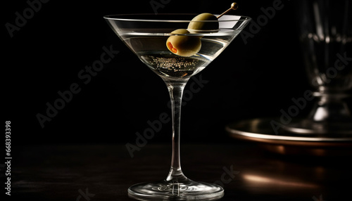 Nightclub celebration: martini glass reflects elegance of black background generated by AI