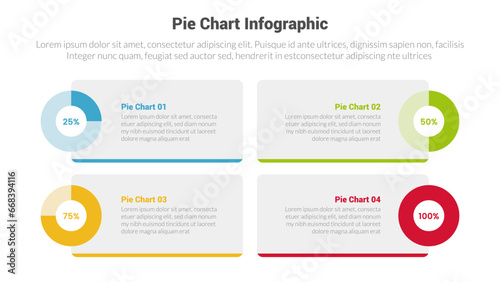 piechart or pie chart diagram infographics template diagram with 4 point with rectangle box and circle on side design for slide presentation