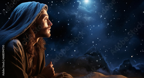 A figure against the background of the night sky looks at the first star