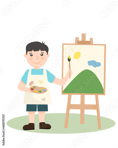 Kid draw on canvas, kid draw activity illustration
