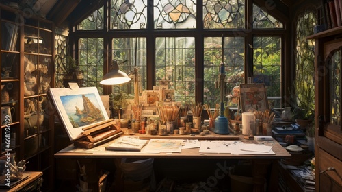 Print op canvas an artist's studio bathed in soft, natural light, where a talented hand uses a f