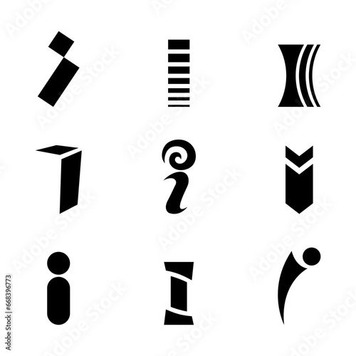 Black Abstract Letter I Icons on a White Background