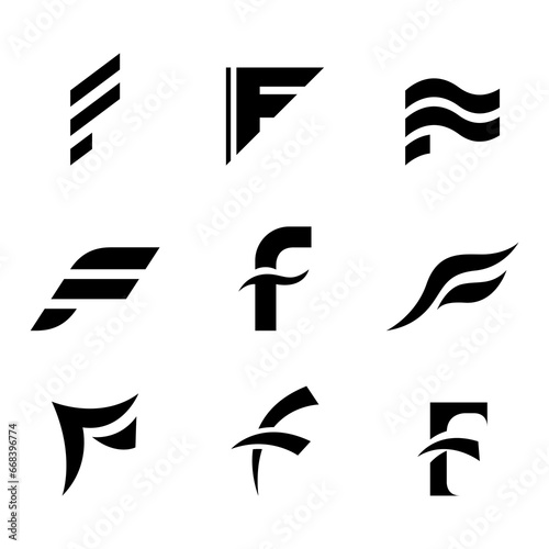 Black Abstract Letter F Icons on a White Background
