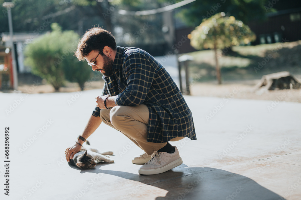 Lovely cat lying and enjoying while being caressed by a good looking man. Lovely cat lying and enjoying while being caressed by a good looking man.