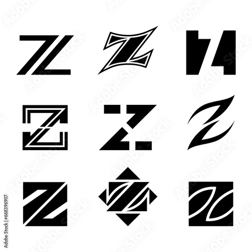 Black Abstract Letter Z Icons on a White Background