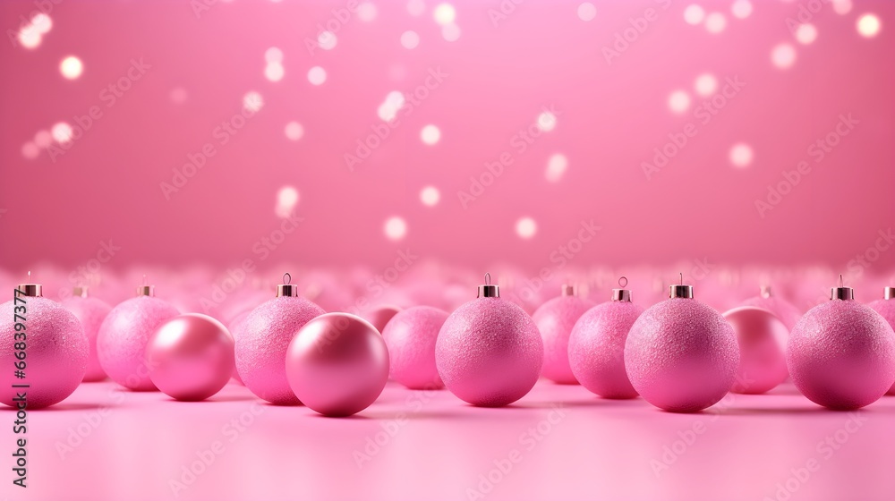 Luxury Pink Christmas Baubles on Pastel Pink Background. New Year and Christmas concept
