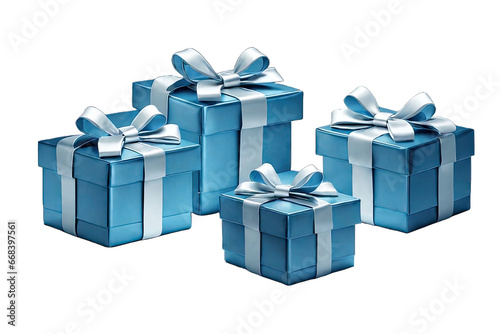 Set of blue gift boxes with cute bow, transparent background  © João Macedo