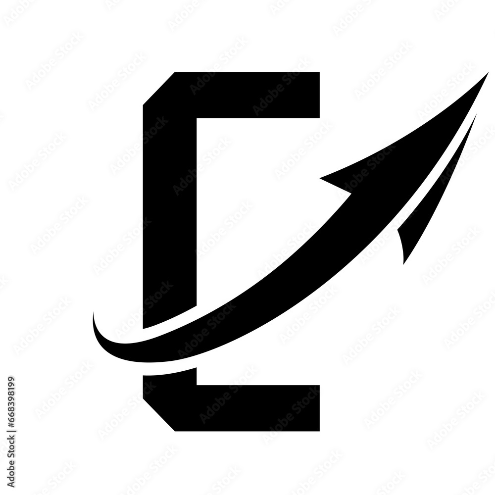Black Futuristic Letter C Icon with an Arrow Black Futuristic Letter C Icon with an Arrow