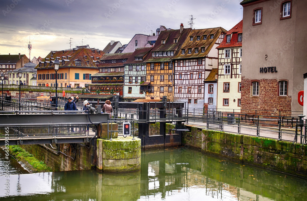 Half timbered houses on a canal