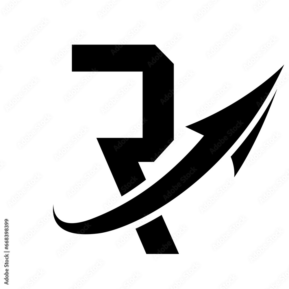 Black Futuristic Letter R Icon with an Arrow Black Futuristic Letter R Icon with an Arrow