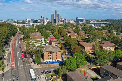 Obraz na płótnie Panoramic drone aerial view of the Parramatta in Sydney w salonie