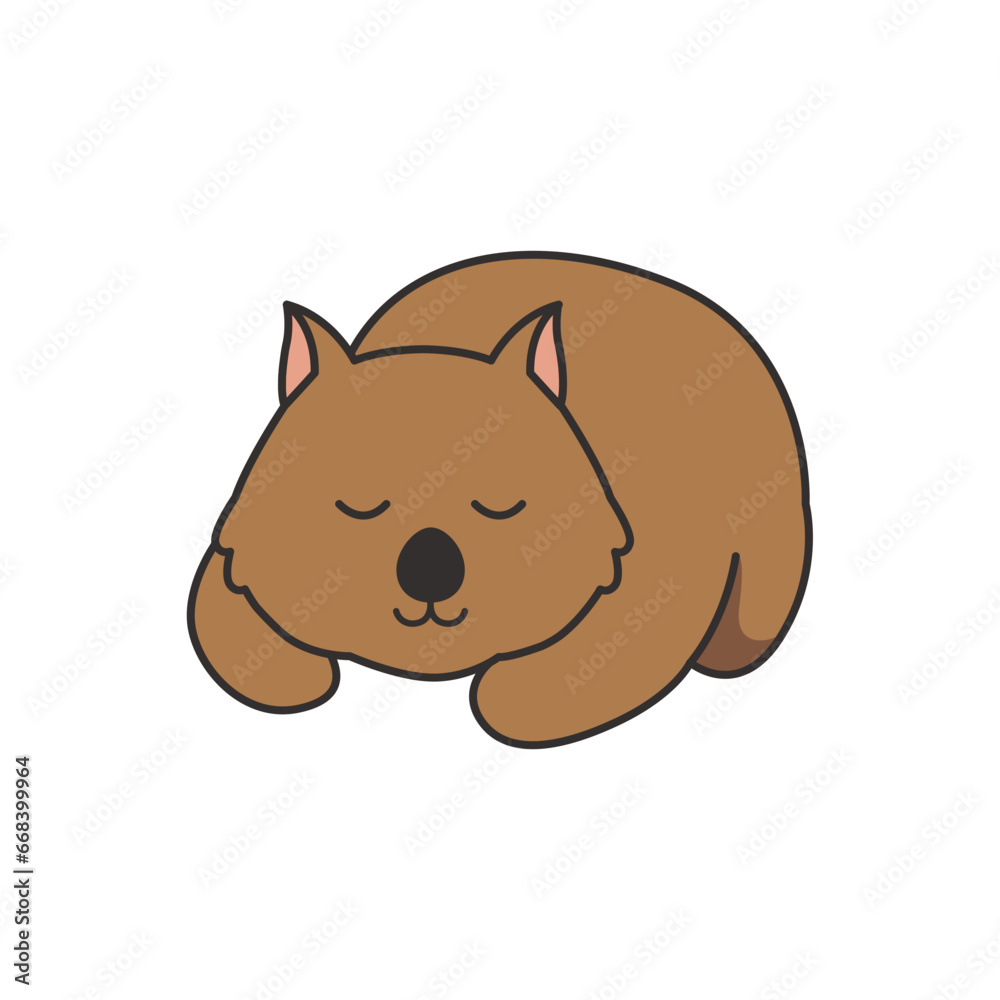 Cute cartoon wombat sleeping on white background. Vector illustration. Flat design. Cute cartoon wombat sleeping on white background. Vector illustration. Flat design.