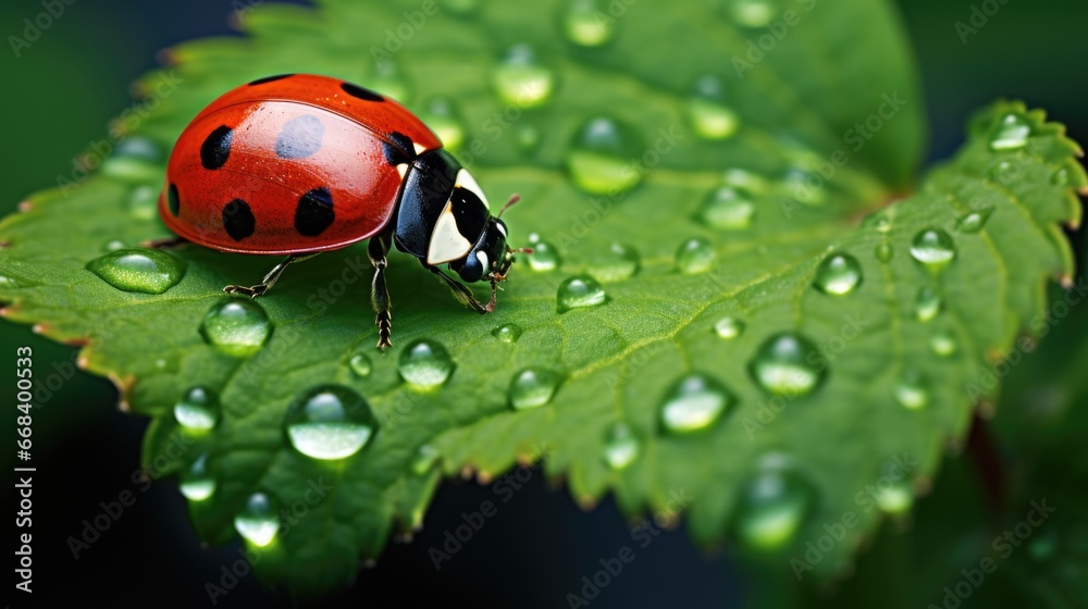 A ladybug sitting on top of a green leaf. A ladybug sitting on top of a green leaf.