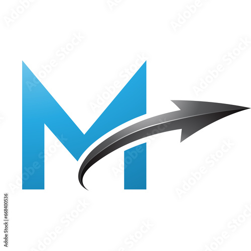 Free Download Blue and Black Uppercase Letter M Icon with a Glossy Arrow - GFXLoad