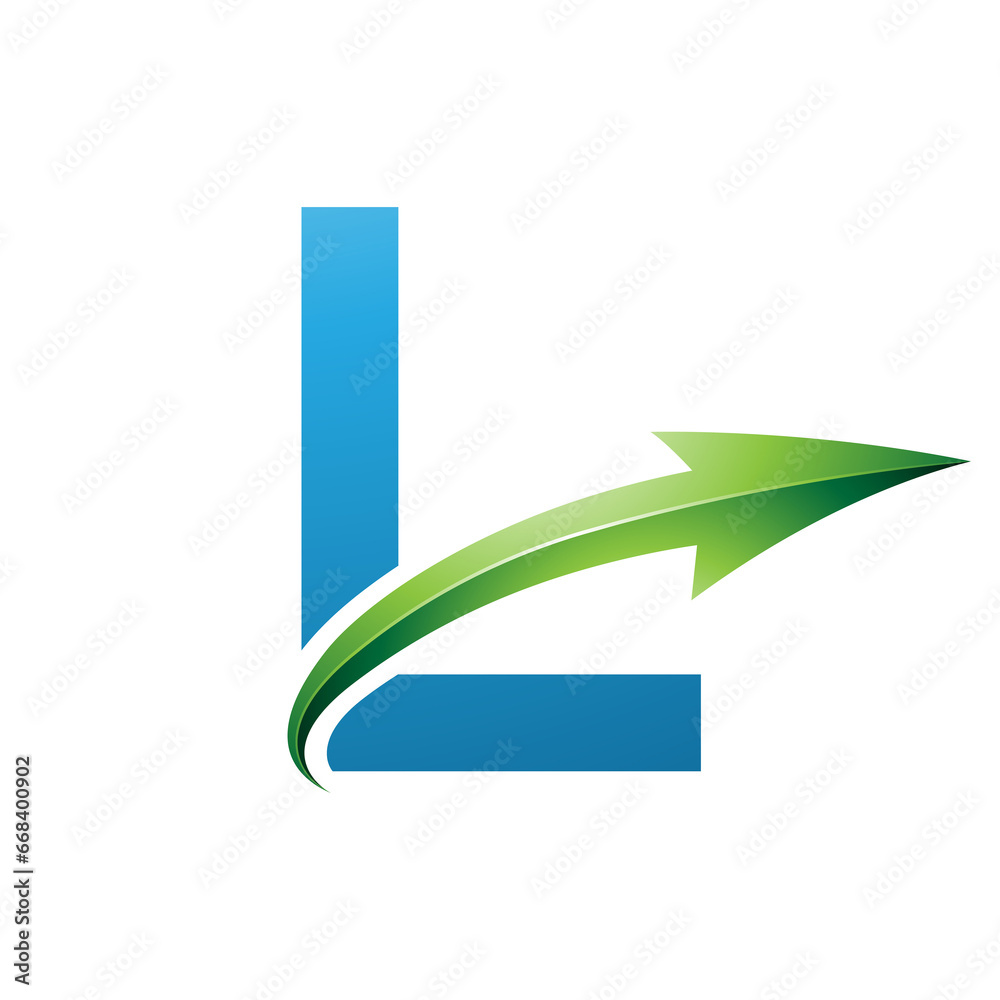 Blue and Green Uppercase Letter L Icon with a Glossy Arrow Blue and Green Uppercase Letter L Icon with a Glossy Arrow