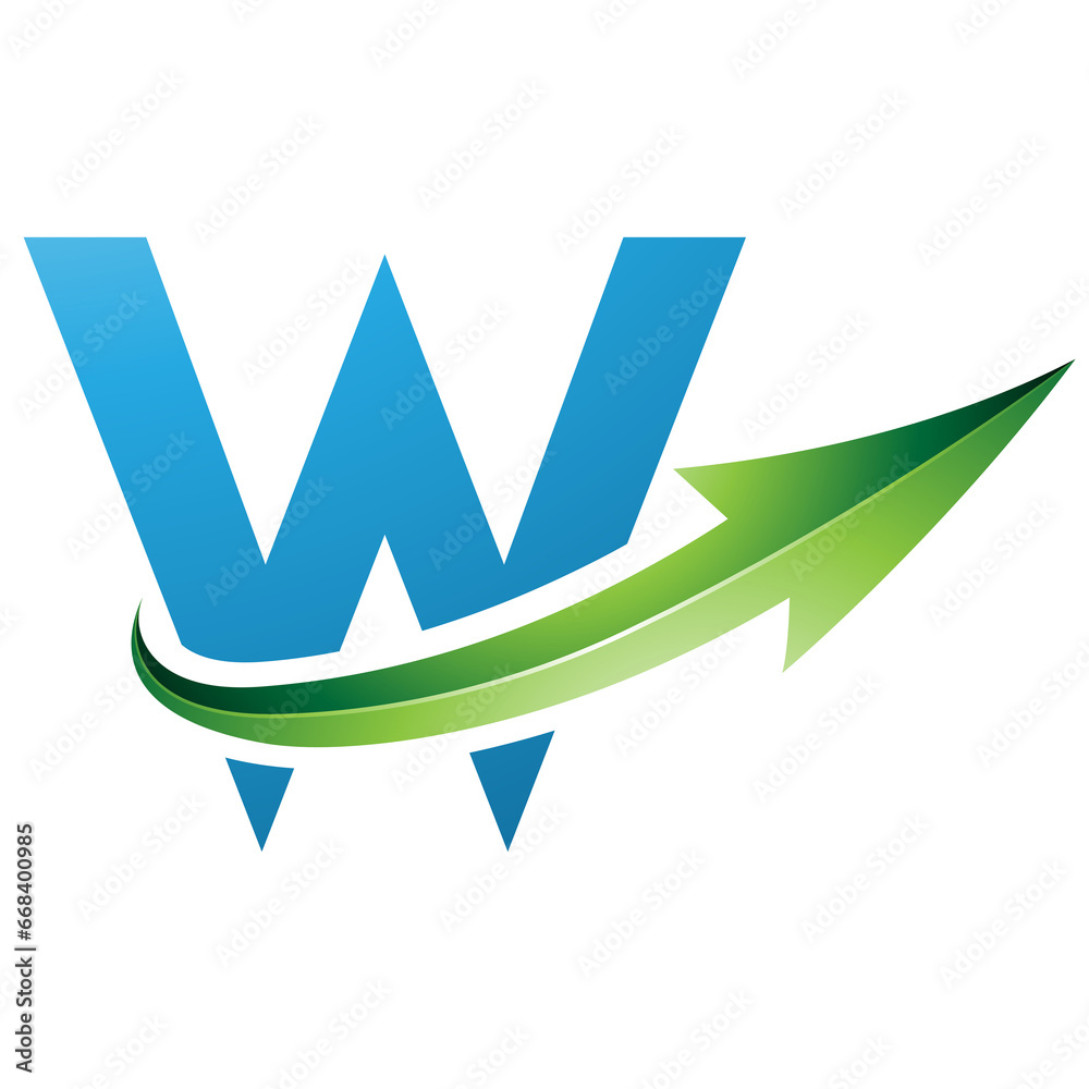 Blue and Green Uppercase Letter W Icon with a Glossy Arrow Blue and Green Uppercase Letter W Icon with a Glossy Arrow