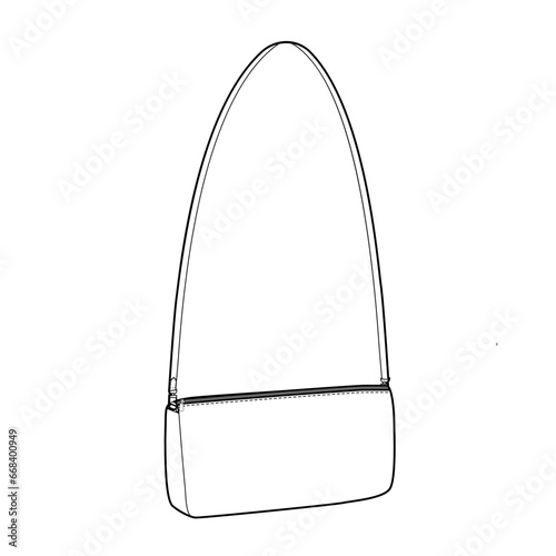 Pochette Cross-Body Bag with removable strap options. Fashion accessory technical illustration. Vector satchel front 3-4 view for Men, women, unisex style, flat handbag CAD mockup sketch outline