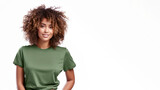Afro american woman wearing green t-shirt isolated on gray background