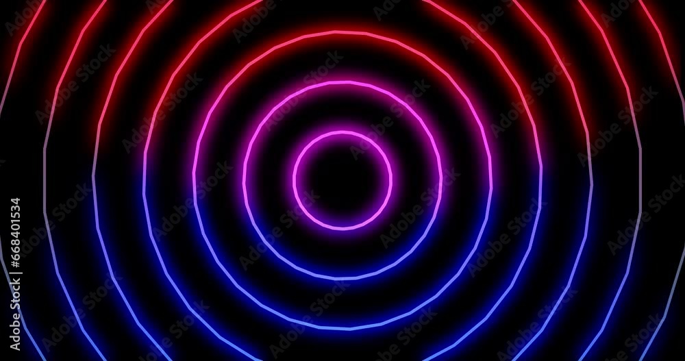 Bright round neon abstract gradient lines tech futuristic motion background. Seamless looping geometric pattern. 4K resolution abstract video animation on black background Bright round neon abstract gradient lines tech futuristic motion background. Seamless looping geometric pattern. 4K resolution abstract video animation on black background
