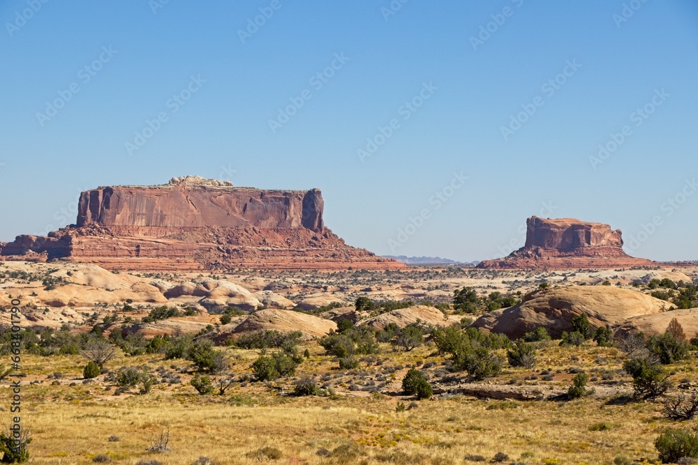 Canyonlands National Park offers breathtaking views of eroded canyons, rocky mesas and strange buttes in the area where the Green River and Colorado River meet in their canyons far below