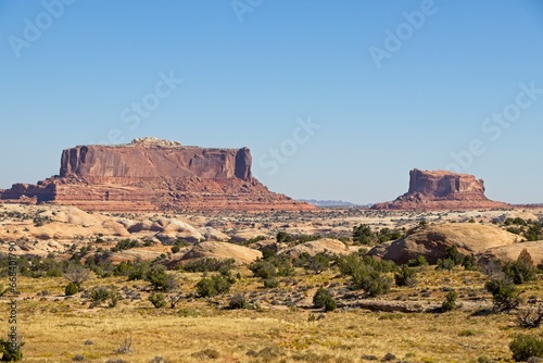 Canyonlands National Park offers breathtaking views of eroded canyons  rocky mesas and strange buttes in the area where the Green River and Colorado River meet in their canyons far below