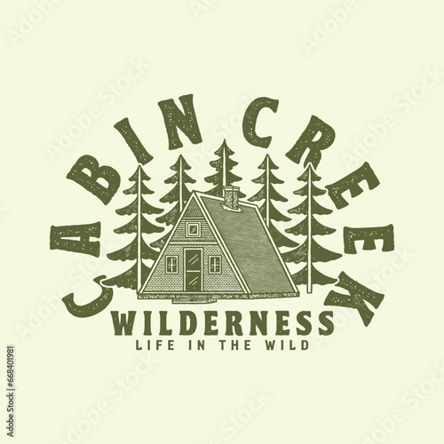 cabin illustration forest graphic tree design nature vintage logo outdoor badge drawing simple