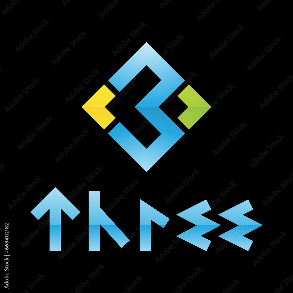 Obraz premium Colorful Glossy Number 3 Icon on a Black Background - Icon 9