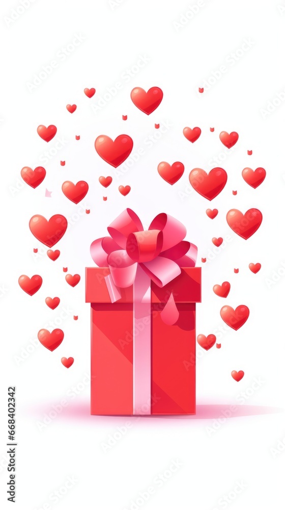 A red gift box with a bow and hearts flying out of it. A red gift box with a bow and hearts flying out of it.