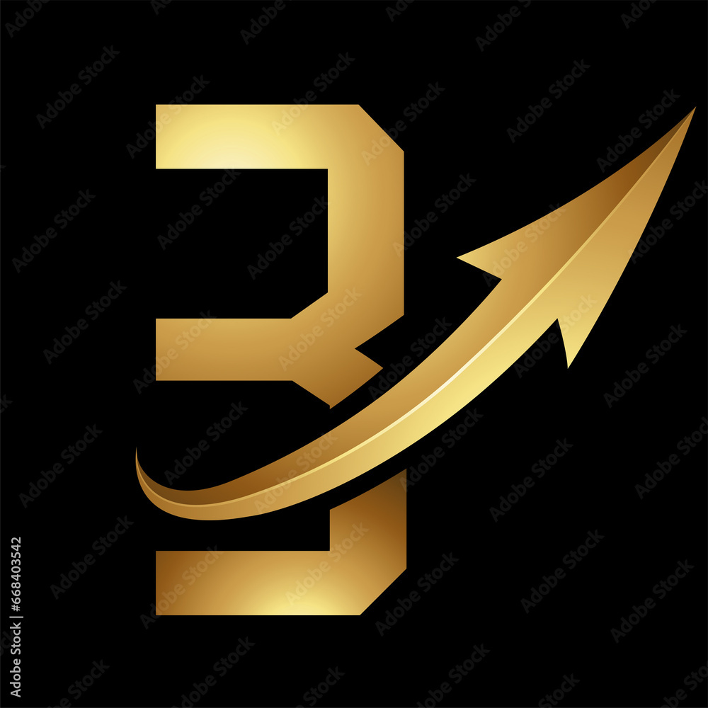 Gold Futuristic Letter B Icon with a Glossy Arrow Gold Futuristic Letter B Icon with a Glossy Arrow