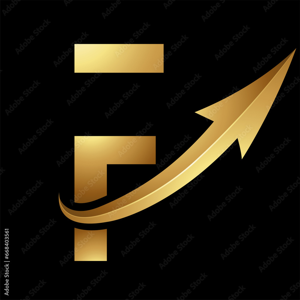 Gold Futuristic Letter F Icon with a Glossy Arrow Gold Futuristic Letter F Icon with a Glossy Arrow