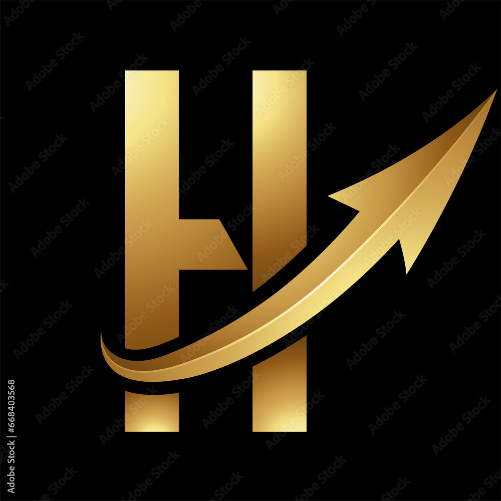 Gold Futuristic Letter H Icon with a Glossy Arrow Gold Futuristic Letter H Icon with a Glossy Arrow