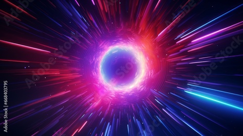 Neon colored glowing high energy singularity in space, computer generated abstract background, 3D rendering