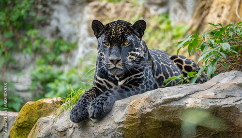 jaguar resting on the rock