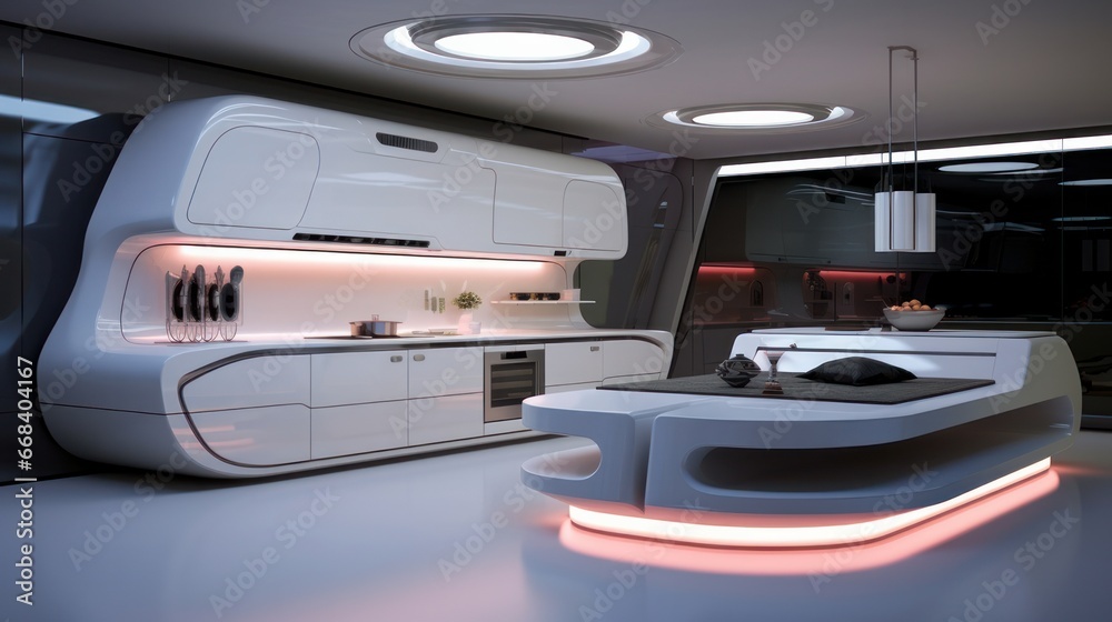 Simple kitchen room design with futuristic style