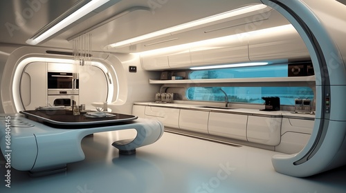 Simple kitchen room design with futuristic style