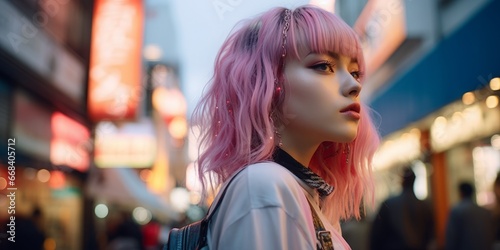 Trendy youth in Harajuku, showcasing cutting-edge fashion and urban subculture. Perfect for cultural and style-oriented projects.