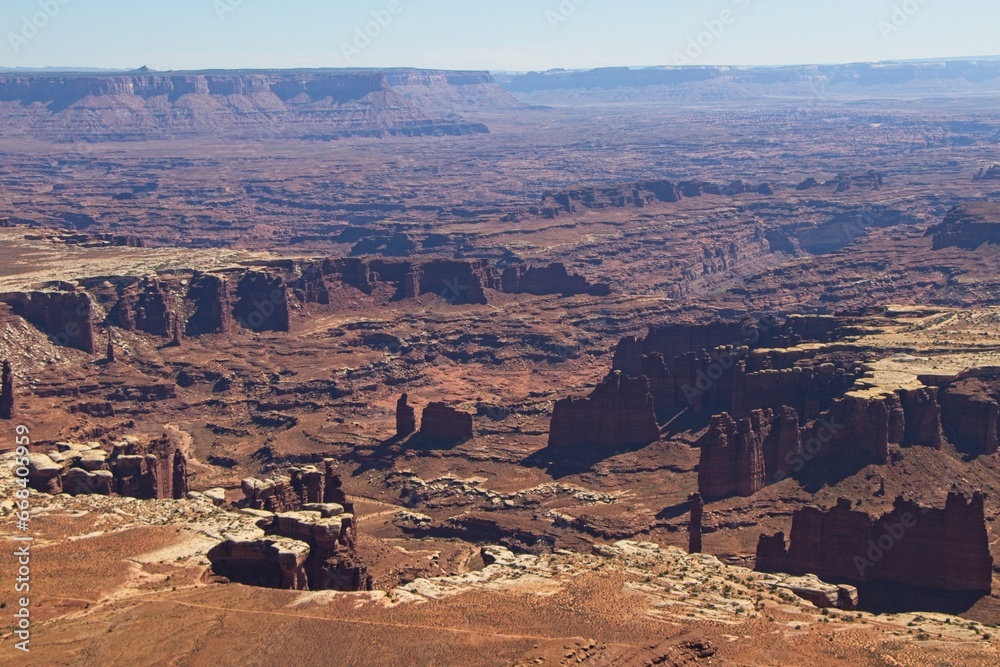 Canyonlands National Park offers breathtaking views of eroded canyons, rocky mesas and strange buttes in the area where the Green River and Colorado River meet in their canyons far below Canyonlands National Park offers breathtaking views of eroded canyons, rocky mesas and strange buttes in the area where the Green River and Colorado River meet in their canyons far below