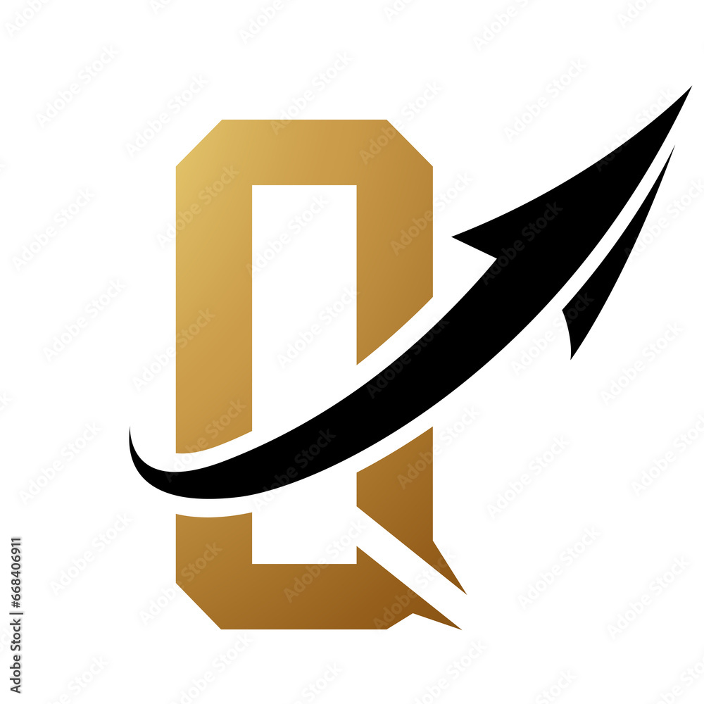Gold and Black Futuristic Letter Q Icon with an Arrow Gold and Black Futuristic Letter Q Icon with an Arrow