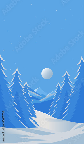 Holiday Season: Snowy Background with Christmas Tree. Winter scene  © Veranika