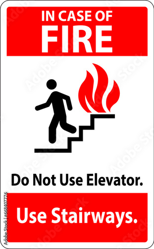 In Case Of Fire Sign Do Not Use Elevators, Use Stairways