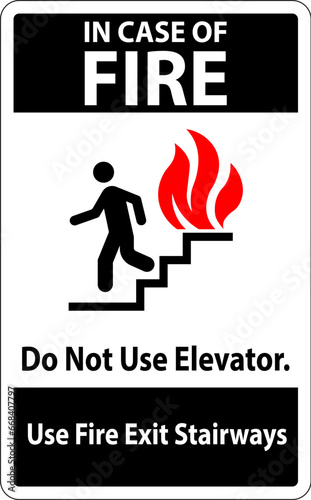 In Case Of Fire Sign Do Not Use Elevators, Use Fire Exit Stairways