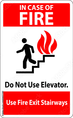 In Case Of Fire Sign Do Not Use Elevators, Use Fire Exit Stairways
