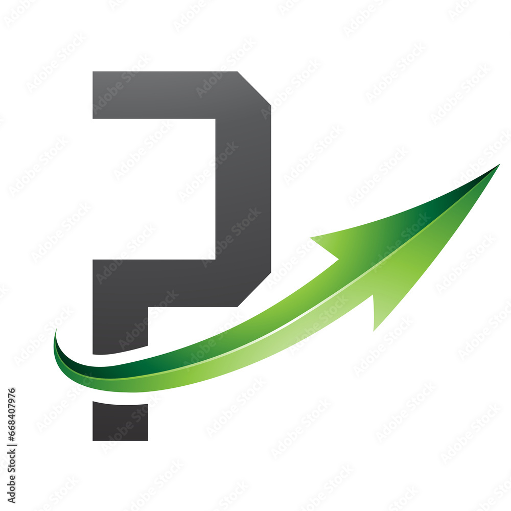 Green and Black Futuristic Letter P Icon with a Glossy Arrow Green and Black Futuristic Letter P Icon with a Glossy Arrow