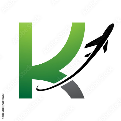 Green and Black Uppercase Letter K Icon with an Airplane