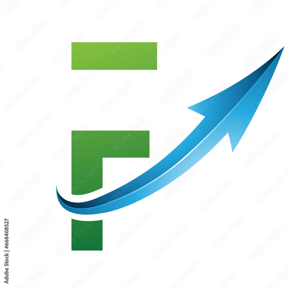 Green and Blue Futuristic Letter F Icon with a Glossy Arrow Green and Blue Futuristic Letter F Icon with a Glossy Arrow