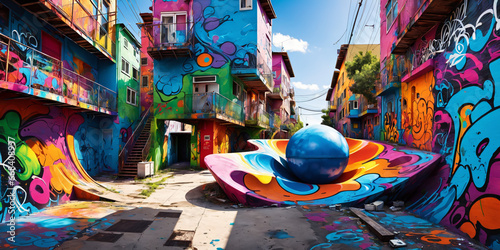 Vibrant Urban Life: Colorful Streets and Artistic Murals