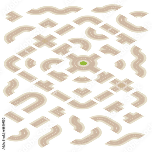 Isometric Light Brown Road Building Kit